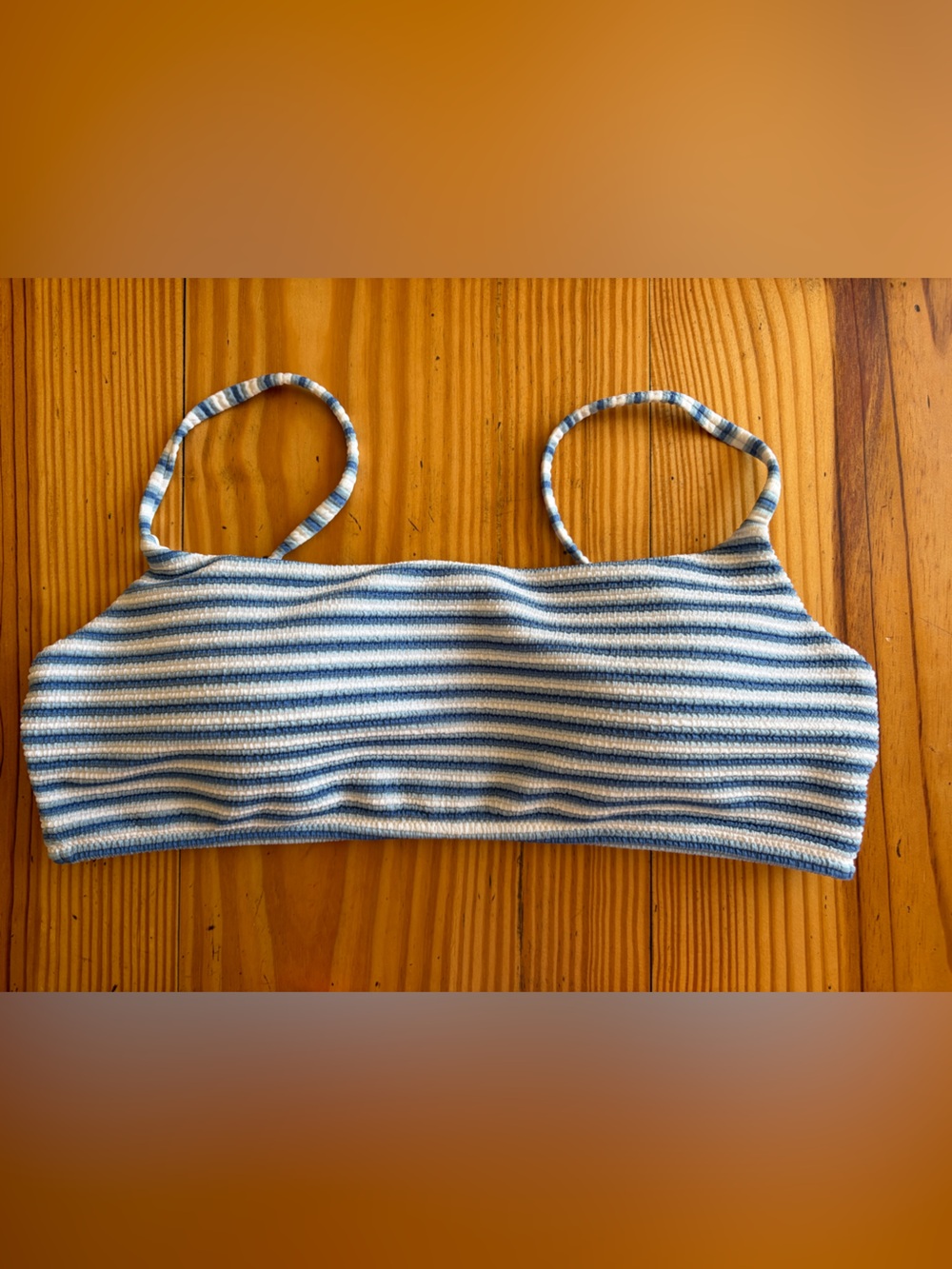 J.CREW Textured Bikini Top In Blue Stripe - NWT Large